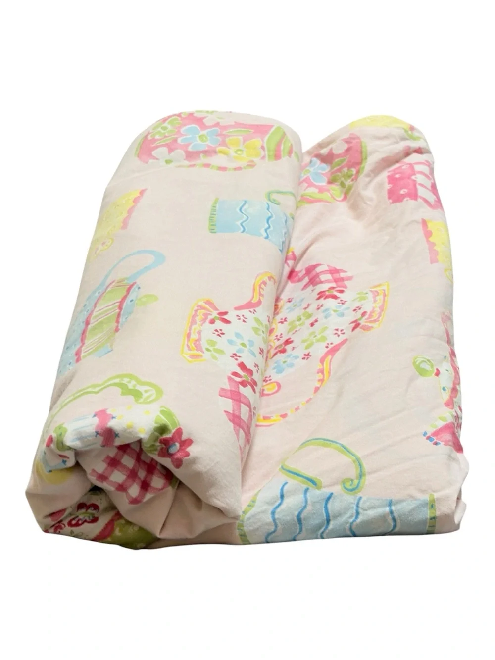 Pottery Barn Kids Julianne Twin Duvet Cover Pink Tea Party Teapot Print